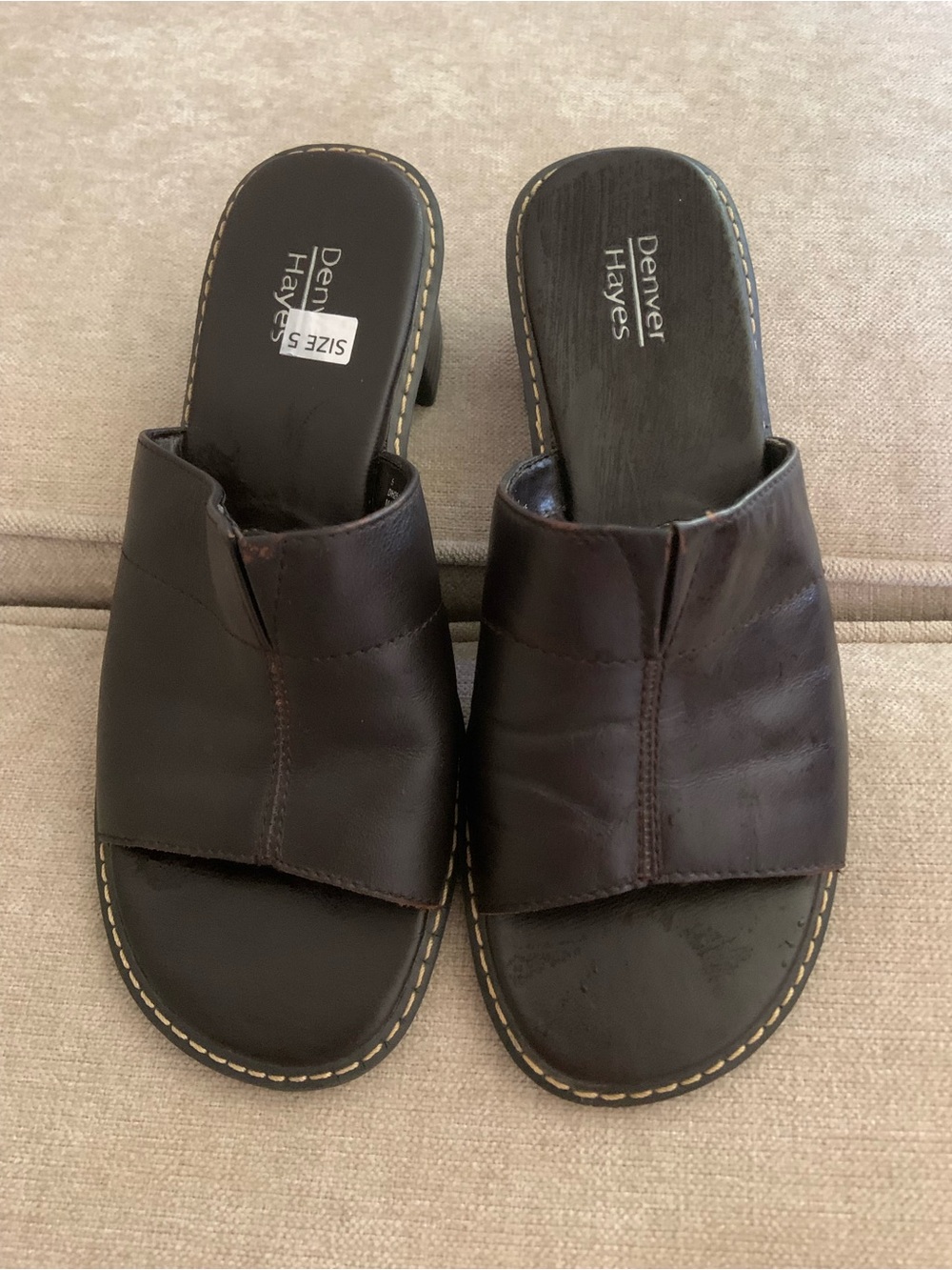 Denver Hayes Dark Brown Leather Slide Sandals